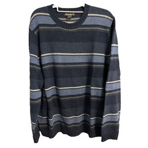 Eddie Bauer Striped Knit Sweater Blue Crewneck Casual Mens Size L